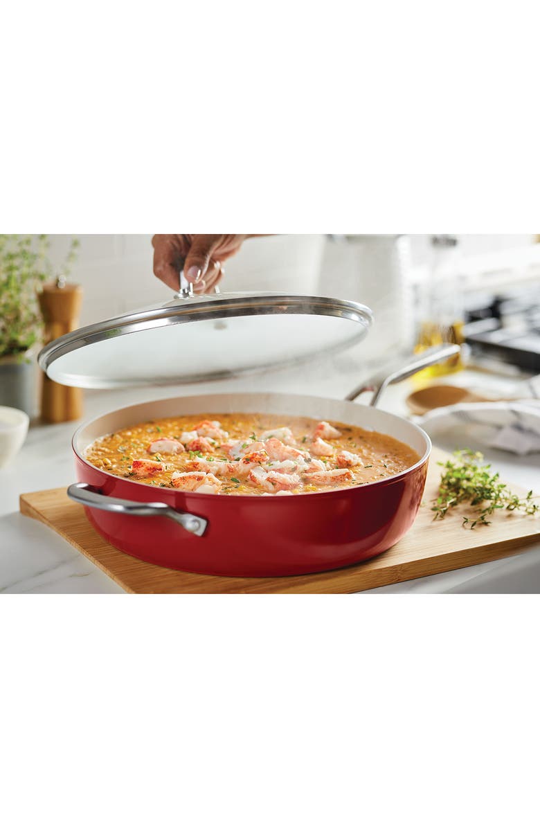 KITCHENAID Nonstick Ceramic Hard Anodized Aluminum 5-Quart Sauté Pan with Lid, Alternate, color, Empire Red
