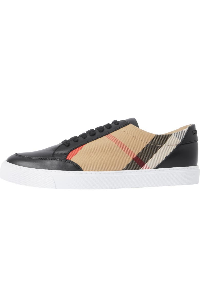 Burberry Check and Leather Sneakers, Alternate, color, Black