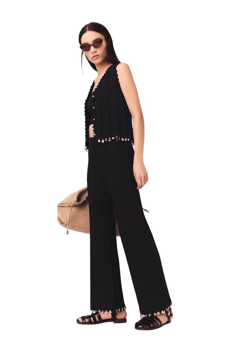 maje Jewelled knit trousers, Alternate, color, Black