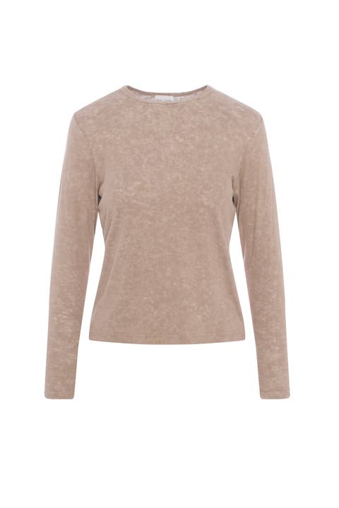 Distressed Washed Crew Neck Long Sleeve Top