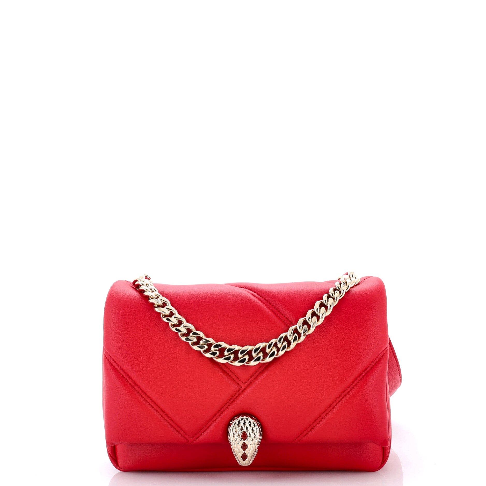 Serpenti Cabochon Messenger Bag Diagonal Quilted Leather Small, Main, color, Red