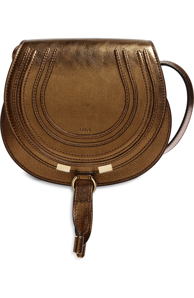 Chloé Small Marcie Metallic Leather Crossbody Bag, Main, color, Golden Brown