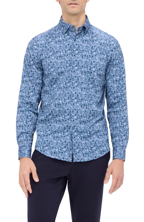 Bugatchi Jax OoohCotton® Mosaic Print Button-Up Shirt in Cobalt 