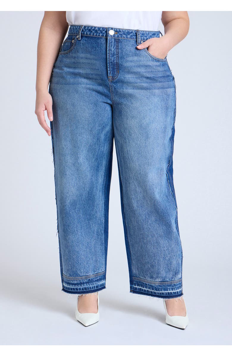 ELOQUII Two Tone High Rise Straight Leg Jean, Alternate, color,