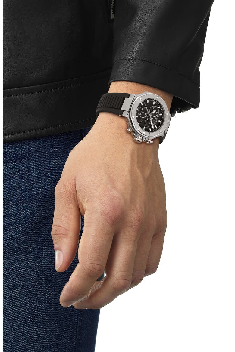 T-Race Chronograph Silicone Strap Watch, 38mm, Alternate, color, BLACK