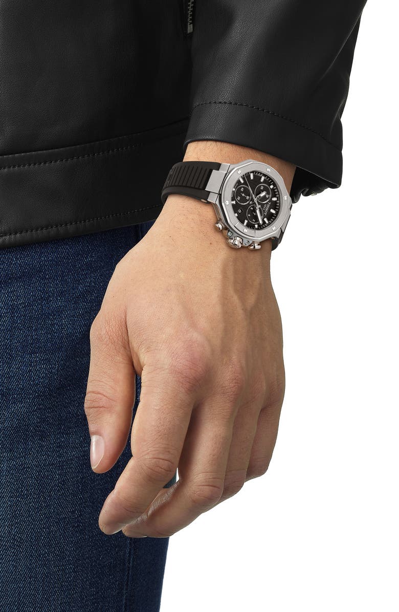 Tissot T-Race Chronograph Silicone Strap Watch, 38mm, Alternate, color, Black