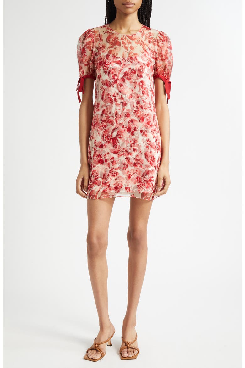 Junette Floral Ribbons Silk Minidress, Main, color, CHERRY ROSE MULTI
