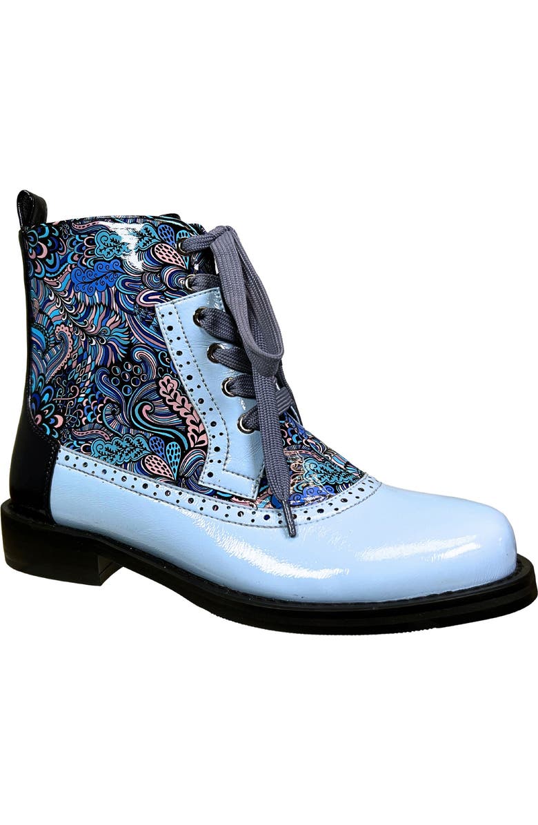 NINETY UNION Mixed Print Lace-Up Boot, Main, color, Blue Multi