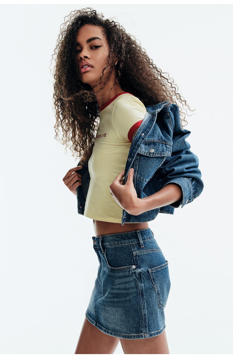 H&M High-waisted Denim Skort, Alternate, color, Denim Blue