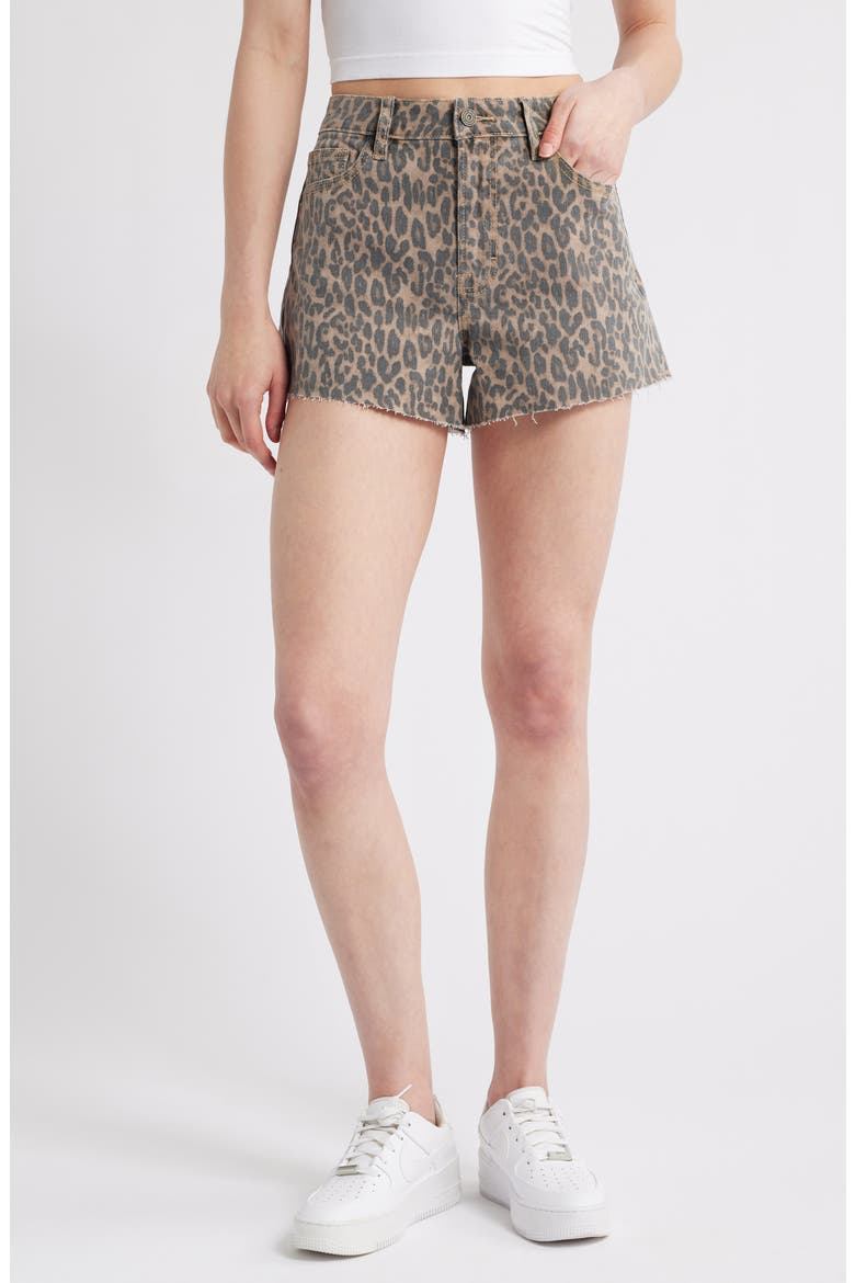 Cheetah Print Denim Cutoff Shorts, Main, color, KHAKI