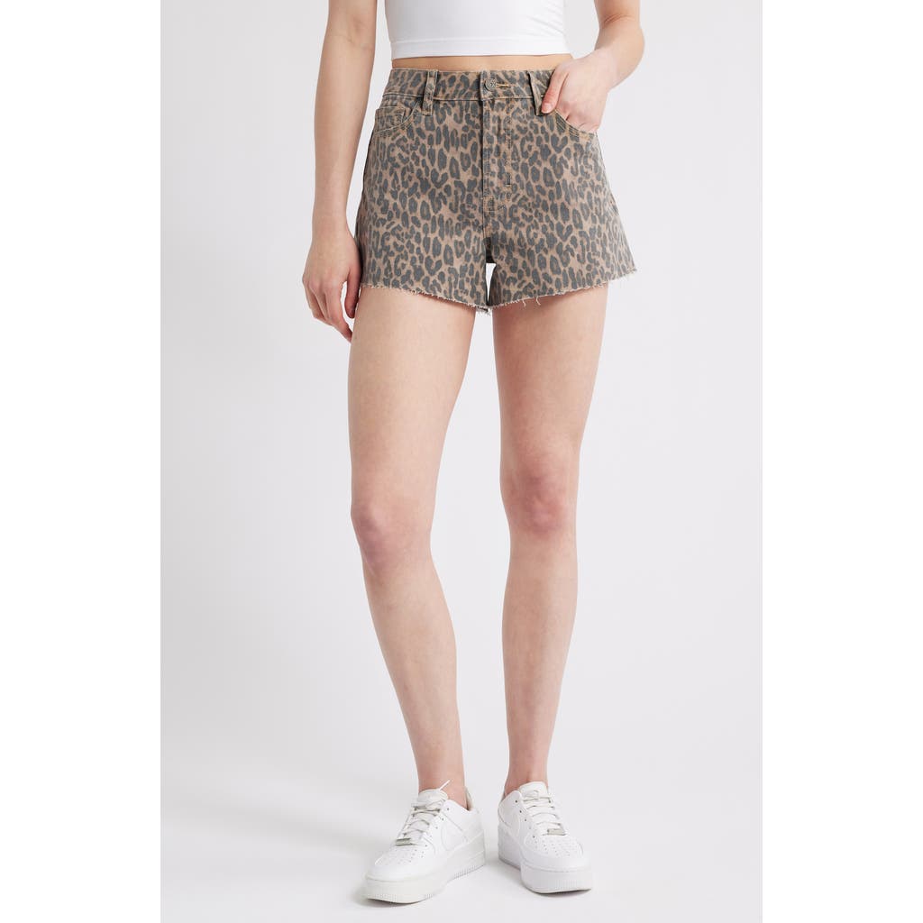 Hidden Jeans Cheetah Print Denim Cutoff Shorts In Khaki