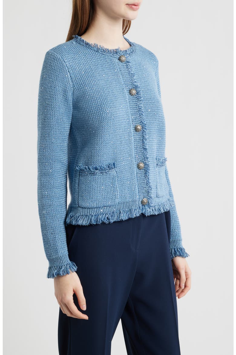 Kailey Sequin Fringe Cardigan, Alternate, color, BLUE