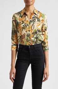 L'AGENCE Camille Print Button-Up Shirt