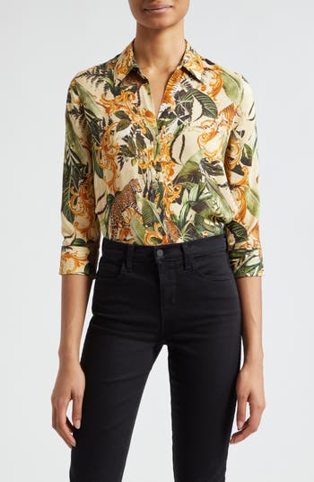 L Agence Camille Blouse In Ecru/rococo Jungle Multi