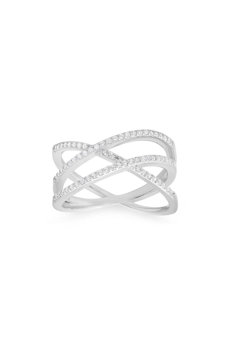 Sterling Silver Crisscross Cubic Zirconia Ring, Main, color, SILVER