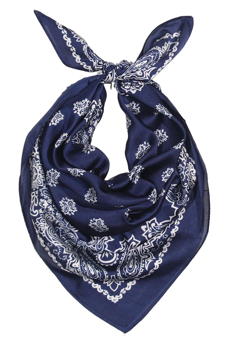 Bandana Print Square Scarf, Alternate, color, BLUE