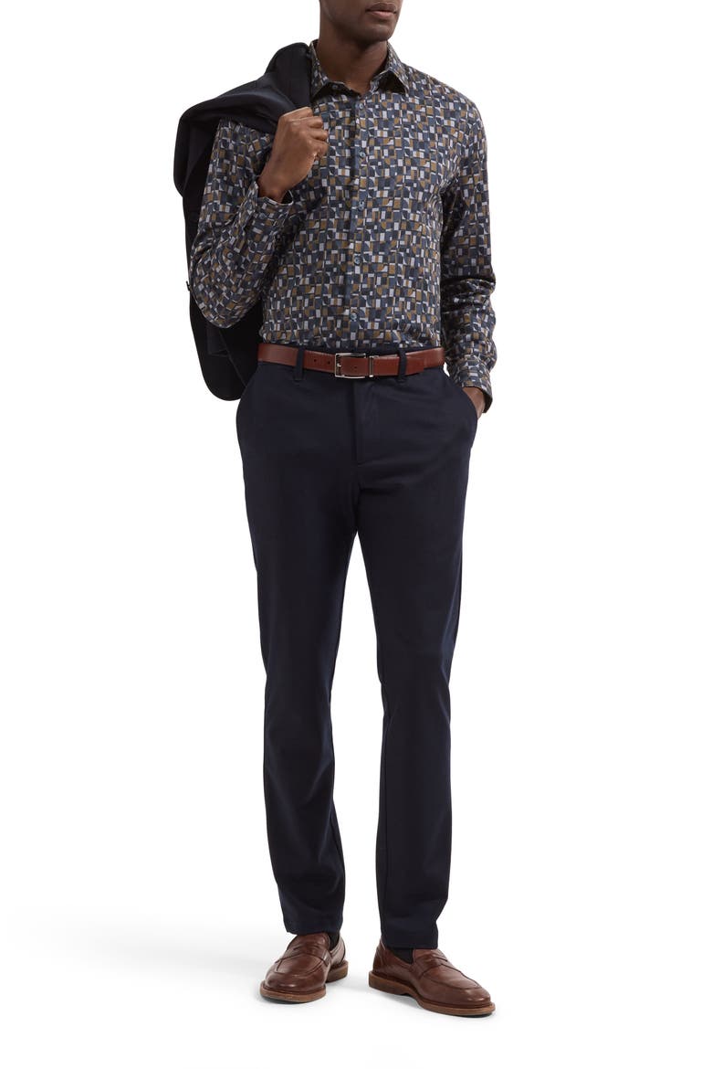 Julian Shaped Geometric Print Cotton Shirt, Alternate, color, INK