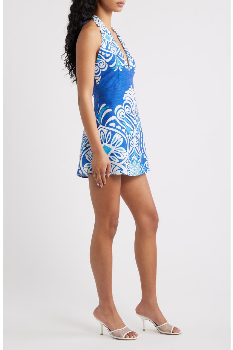 Print Plunge Halter Neck Minidress, Alternate, color, BLUE