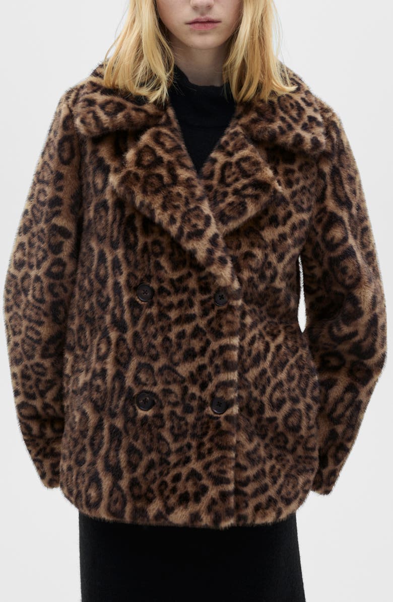 MANGO Leopard Faux Fur Coat, Main, color,