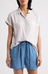 beachlunchlounge Kenzie Stripe Short Sleeve Button-Up Shirt