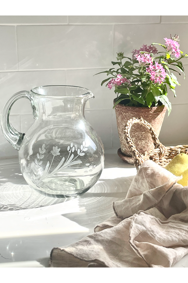 Hand-etched Blown Pitcher, Alternate, color, Black - Large