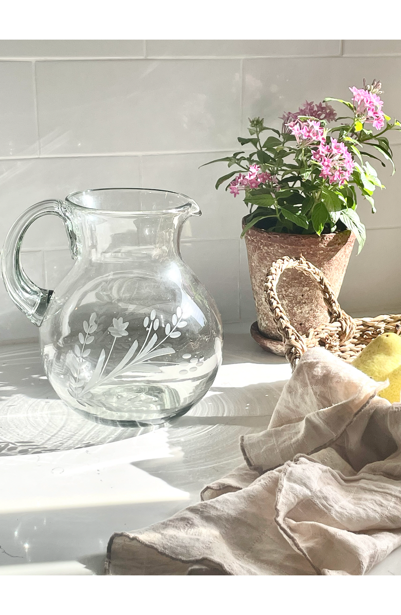 Villa Lua Home Hand-etched Blown Pitcher, Alternate, color, Black - Small