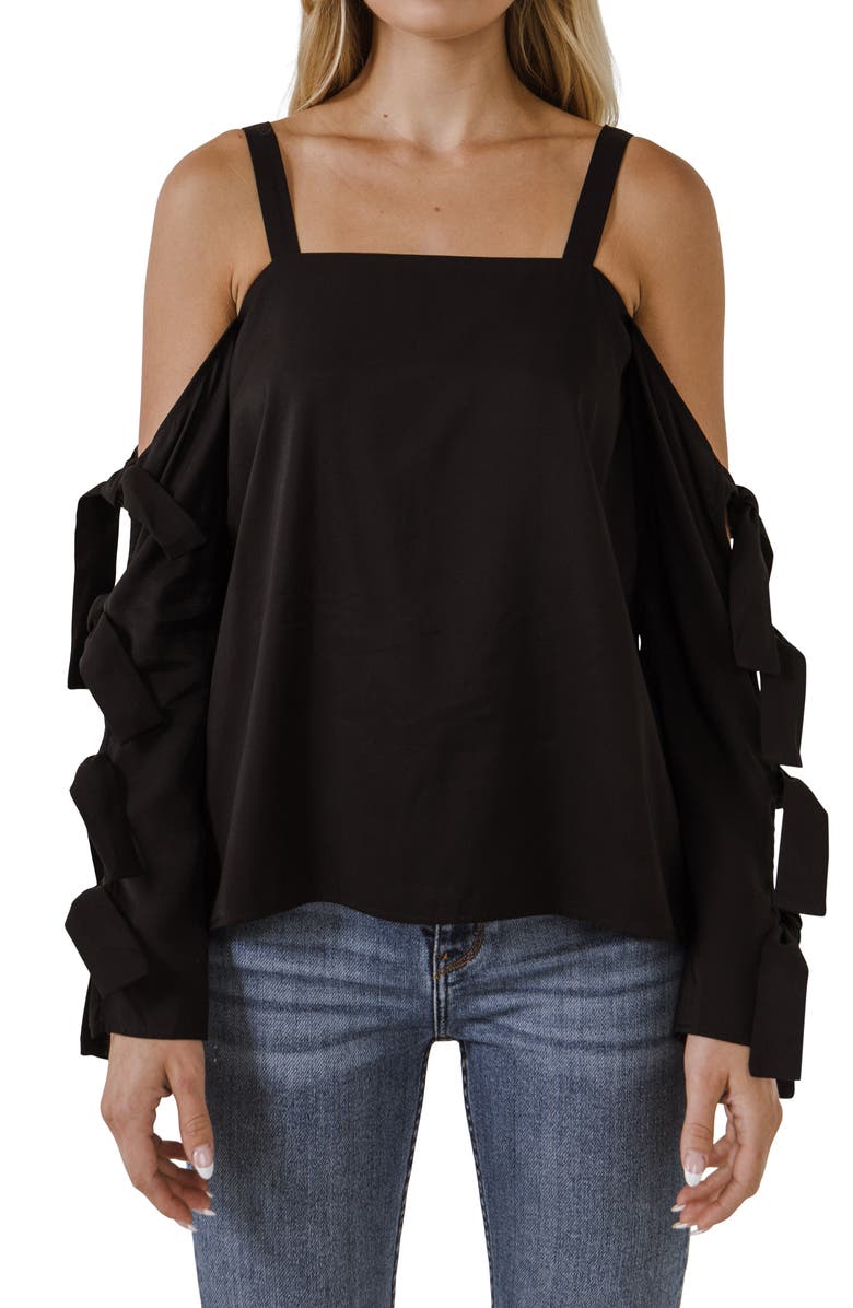 Endless Rose Tie Sleeve Cold Shoulder Top, Alternate, color, 