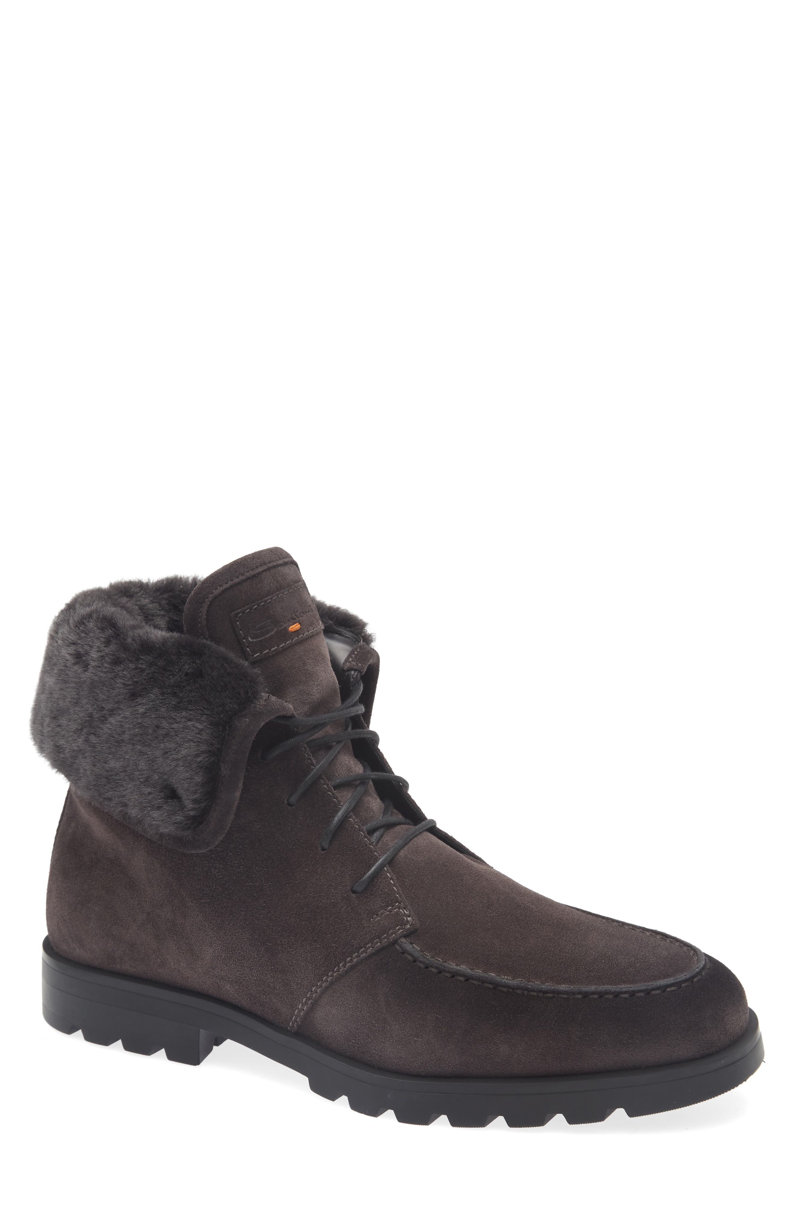 Santoni Genuine Shearling Lace-Up Boot, Main, color, Grey