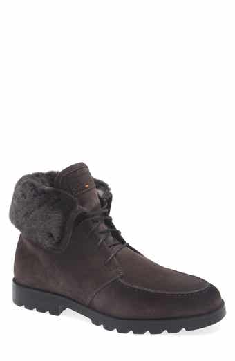 Santoni Genuine Shearling Lace-Up Boot