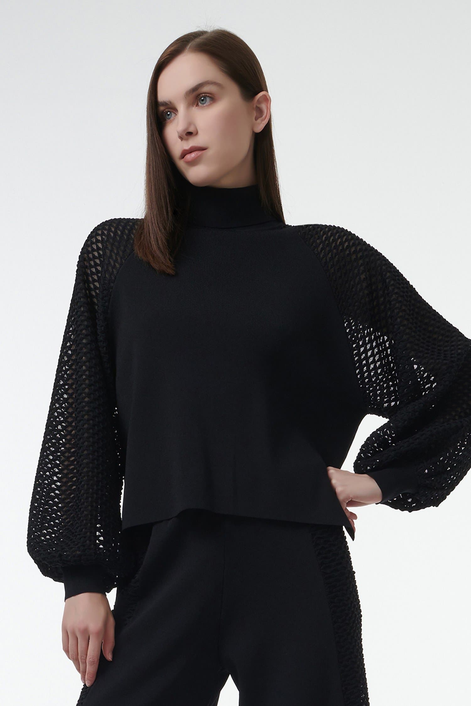 Mesh Sleeve Knitted Sweater - image 2