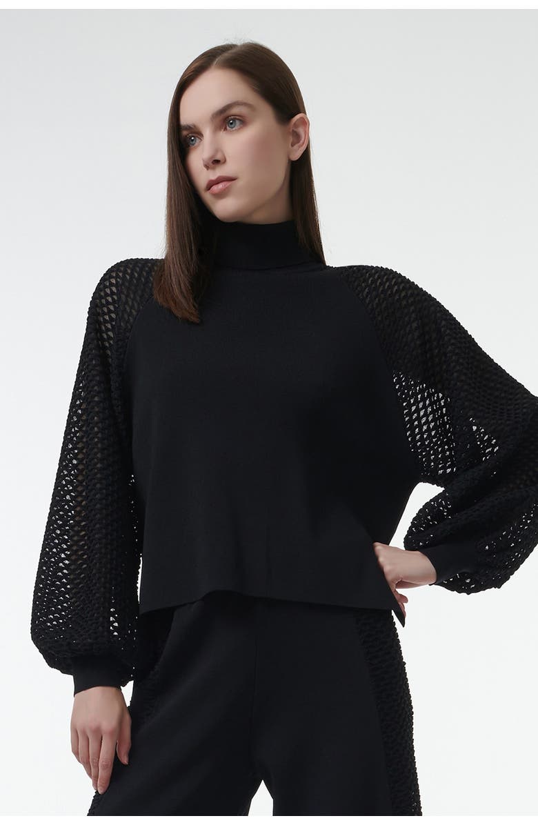 Leem Mesh Sleeve Knitted Sweater, Alternate, color, Black