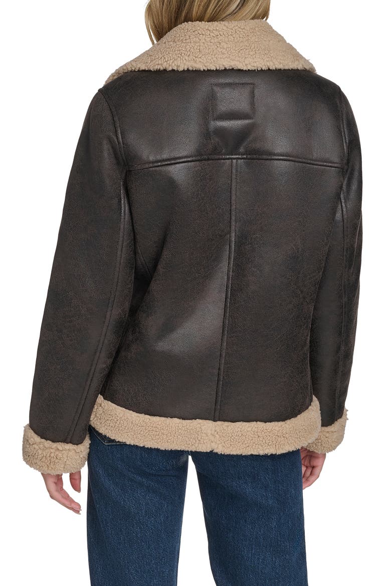 Faux Shearling Lined Faux Leather Moto Jacket, Alternate, color, MOLASSES
