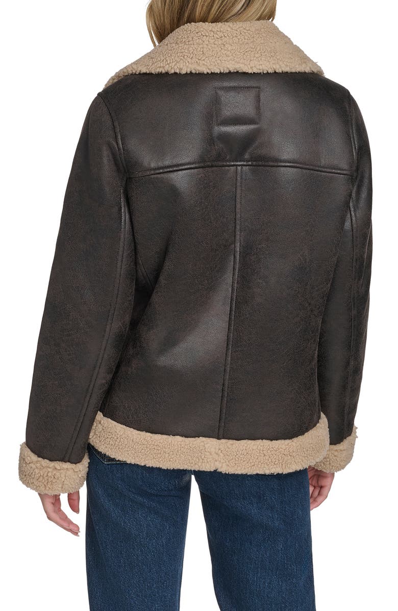 Levi's Faux Shearling Lined Faux Leather Moto Jacket, Alternate, color, Mole/ Sesame