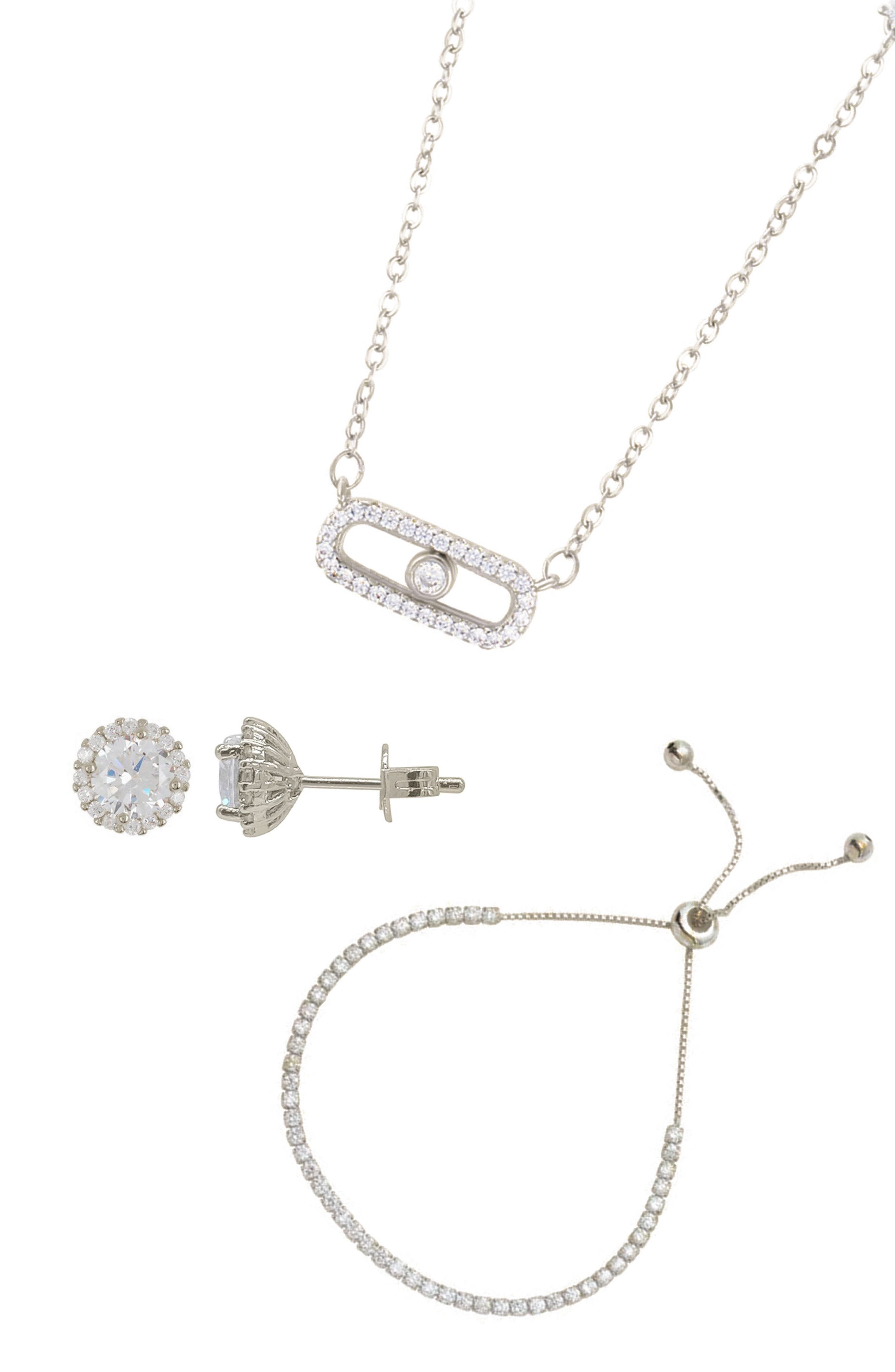 Adornia Cubic Zirconia Stud Earrings, Necklace & Bracelet Set