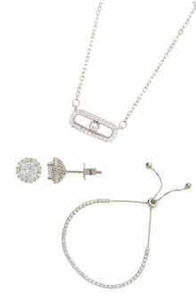Cubic Zirconia Stud Earrings, Necklace & Bracelet Set