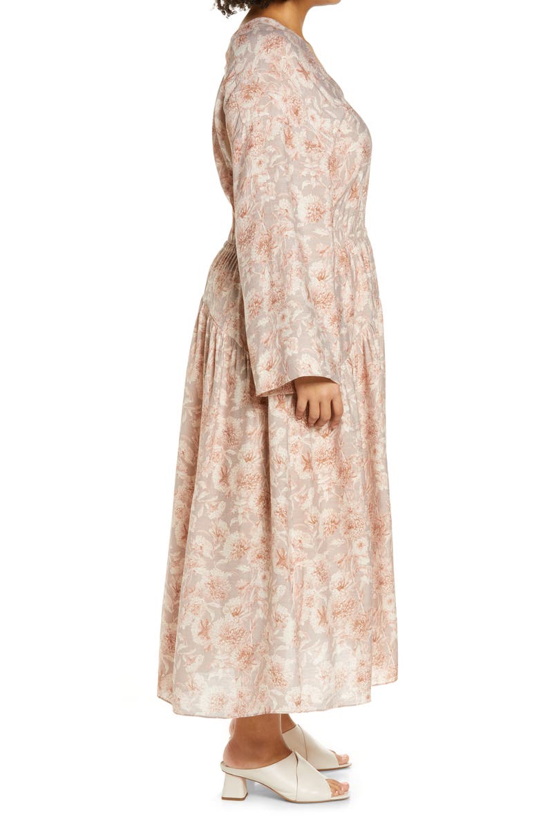 Vince Dahlia Print Long Sleeve Midi Dress, Alternate, color, Lotus Shell