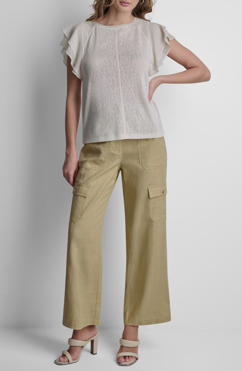 DKNY Seamed Raglan Sleeve Mixed Media T-Shirt, Alternate, color, 