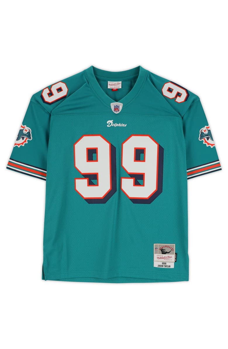 FANATICS AUTHENTIC Jason Taylor Miami Dolphins Autographed Mitchell & Ness Teal Replica Jersey with "HOF 17" Inscription, Alternate, color, 