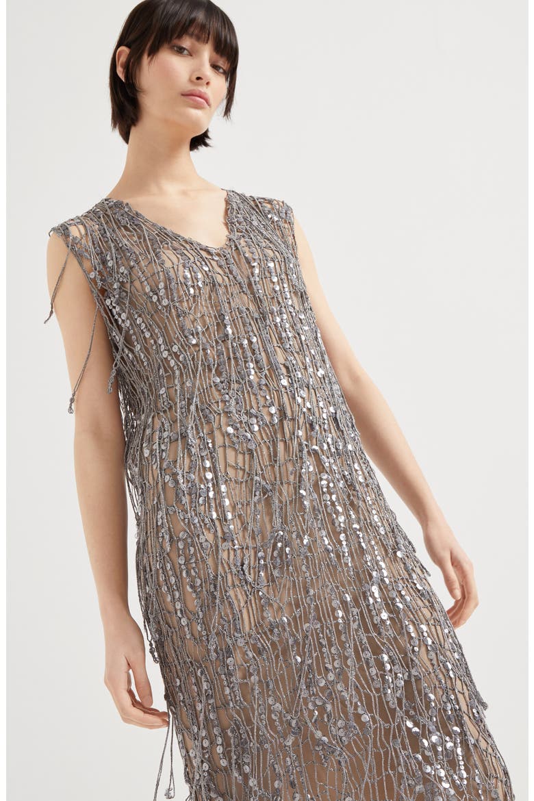 Glistening Embroidery dress, Alternate, color, Light Grey