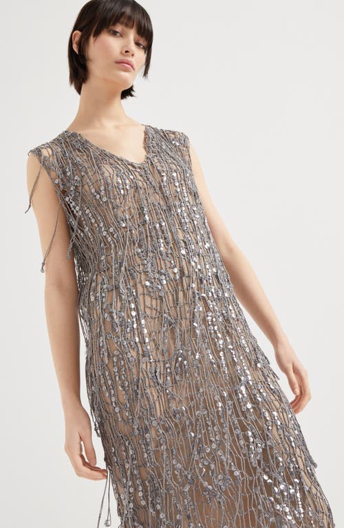 Brunello Cucinelli Glistening Embroidery Dress In Light Grey