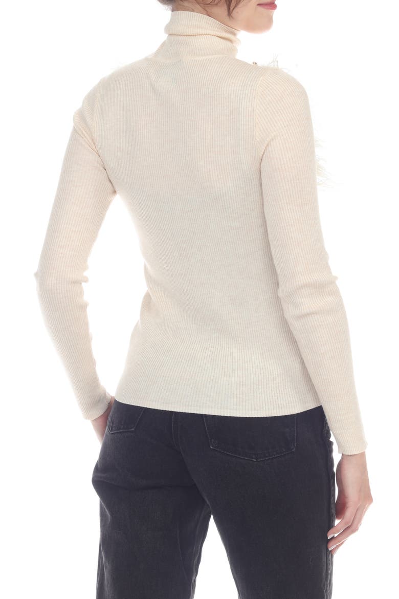 Feather Trim Rib Turtleneck Top, Alternate, color, IVORY