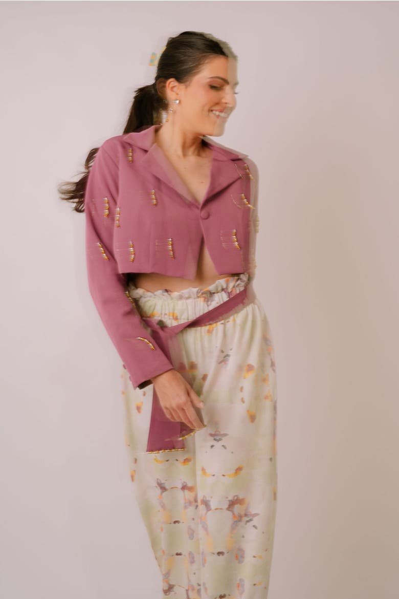 Lara Beaded Oversized Blazer, Main, color, Purple