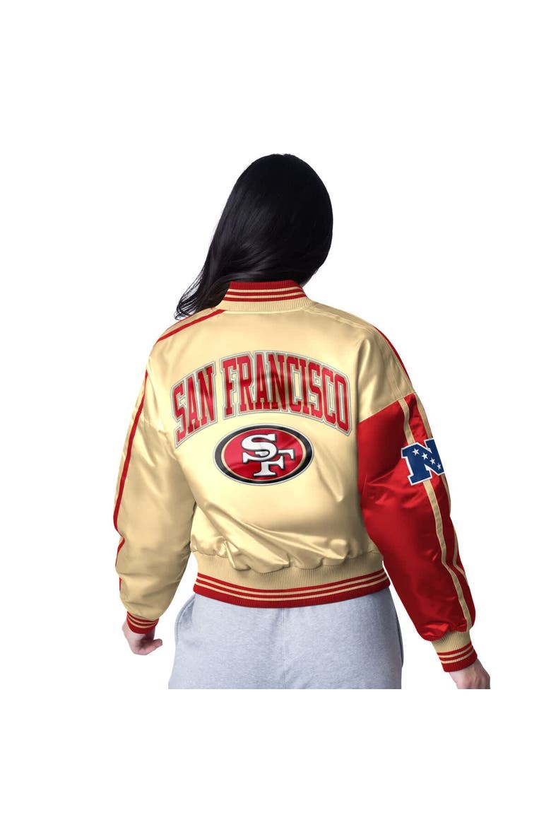 Women's Starter  Scarlet/Gold San Francisco 49ers Zone Blitz Cropped Full-Snap Satin Jacket, Alternate, color, Scarlet