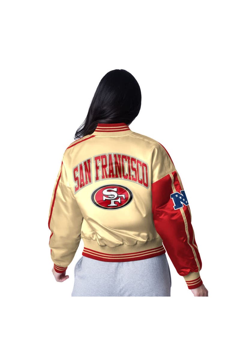 STARTER Women's Starter Scarlet/Gold San Francisco 49ers Zone Blitz Cropped Full-Snap Satin Jacket, Alternate, color, Scarlet