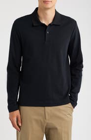 Vince Long Sleeve Peached Cotton Jersey Polo