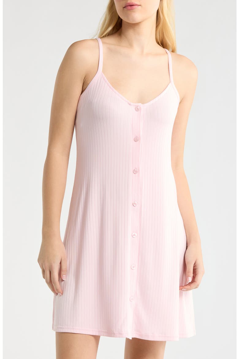 Rib Button Front Chemise, Main, color, ICY PINK