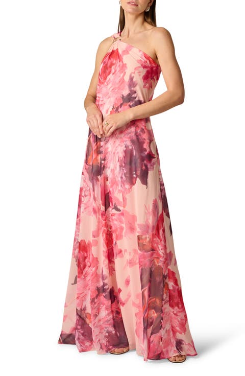 Print One-Shoulder Chiffon Gown