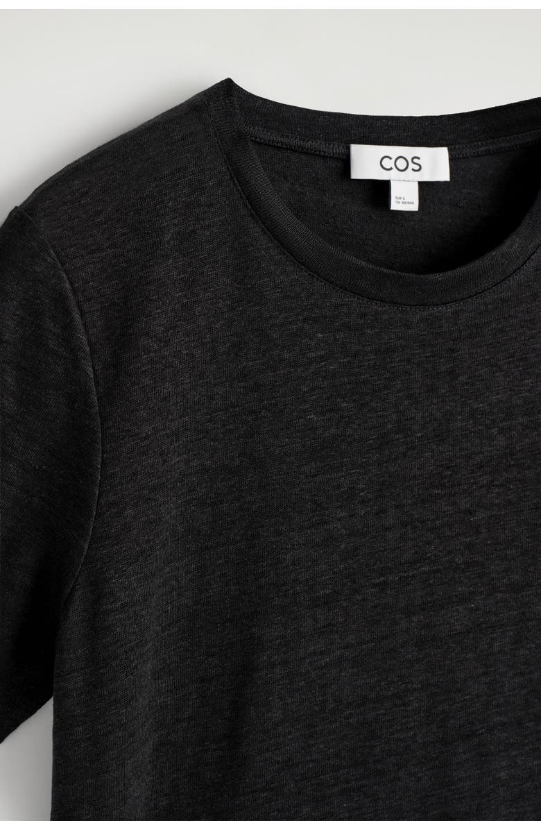 COS Crew-Neck Linen T-Shirt, Alternate, color, Black