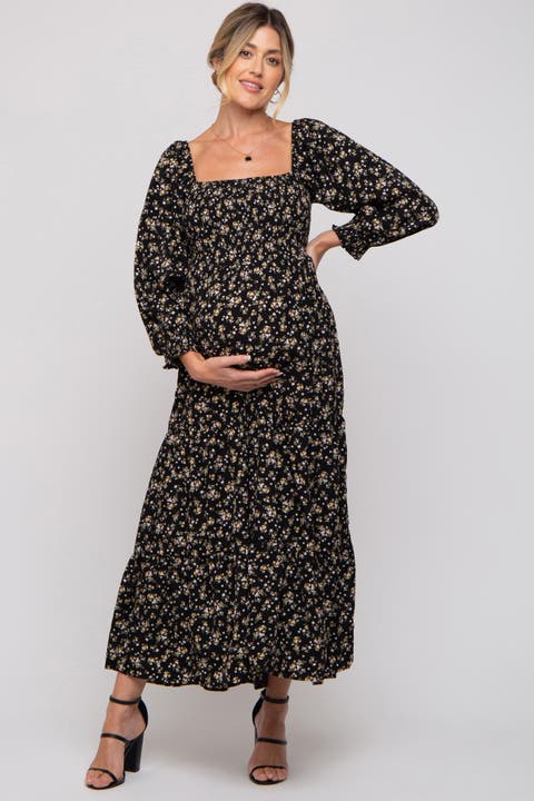 Floral Smocked Long Sleeve Maxi Dress