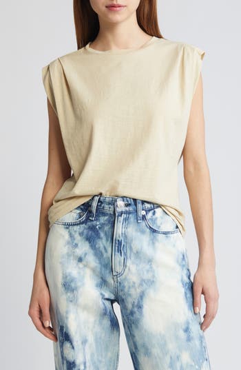 Rag & Bone Shoulder Pleat Organic Cotton Muscle Tee In Dust